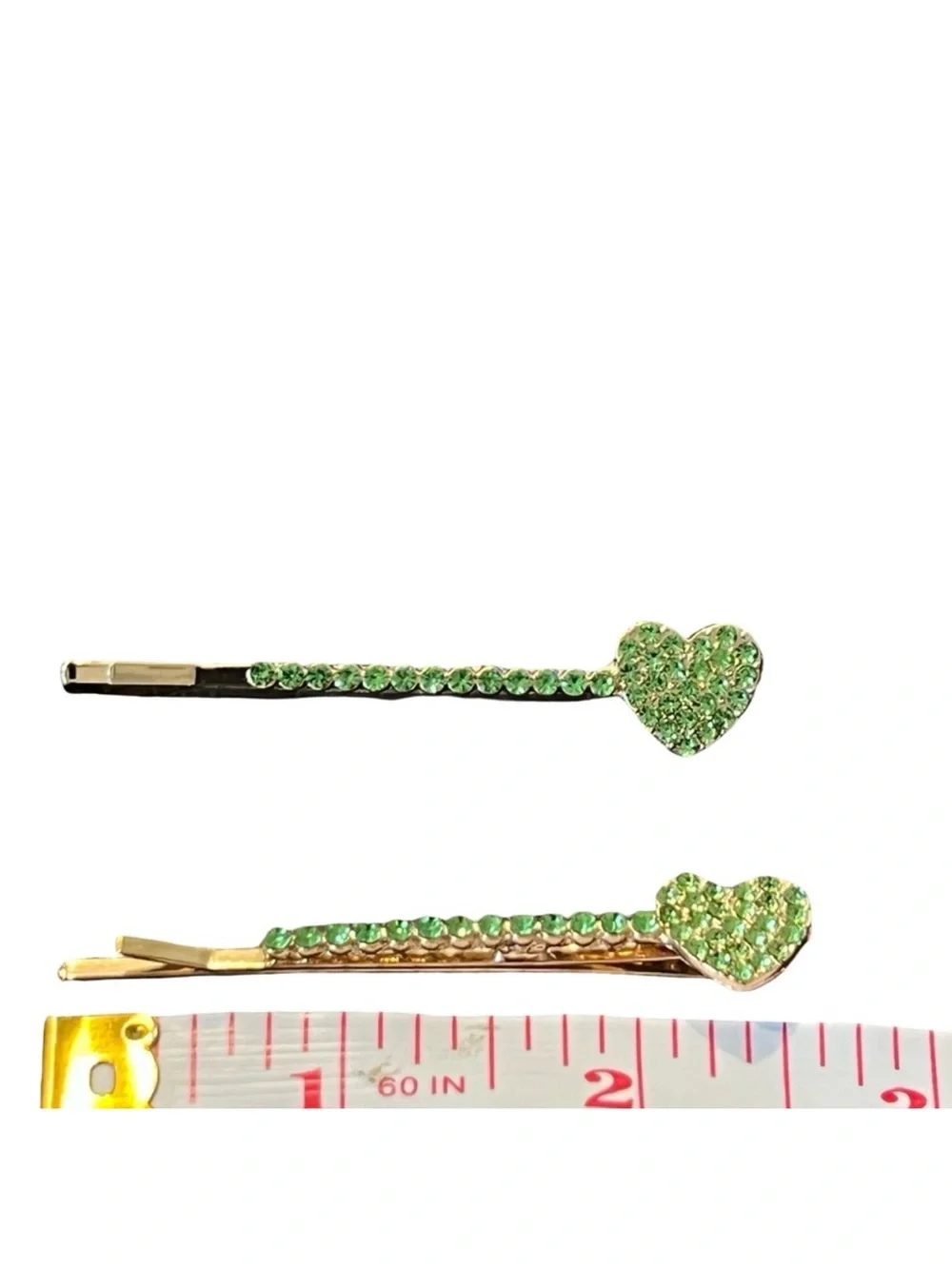 Green Heart Crystal Rhinestone Hair Clips approx 2.5”FINAL PRICE DROP